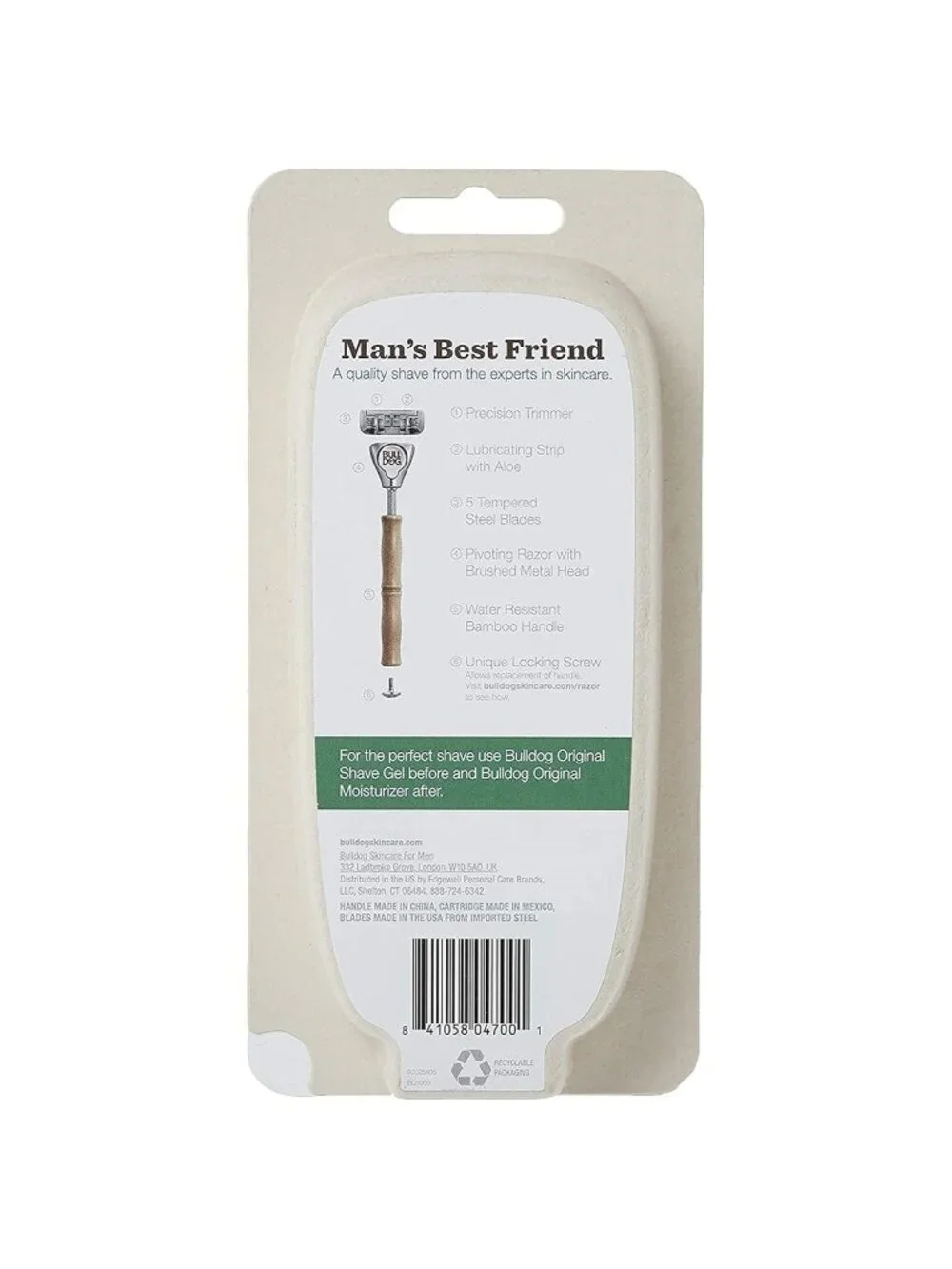 2 PK Bulldog Skincare Original Bamboo Razor Reusable Cartridge Razor + 2 refills